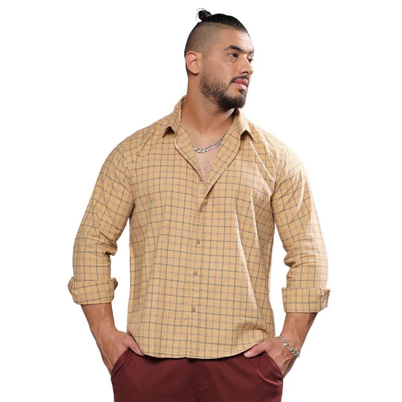 Image of Instafab Plus Men's Shirt for Casual Wear | Spread Collar | Long Sleeve | Button Closure | Plus-Size Fit | Cotton Shirt Crafted with Comfort Fit for Everyday Wear