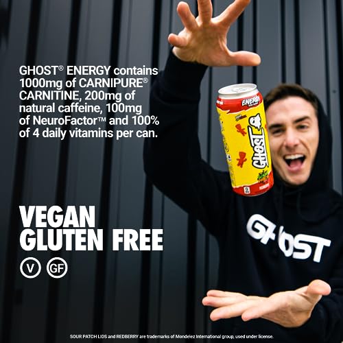 GHOST Energy Drink 12Pack, Sour Patch Kids Redberry, 16oz Energy