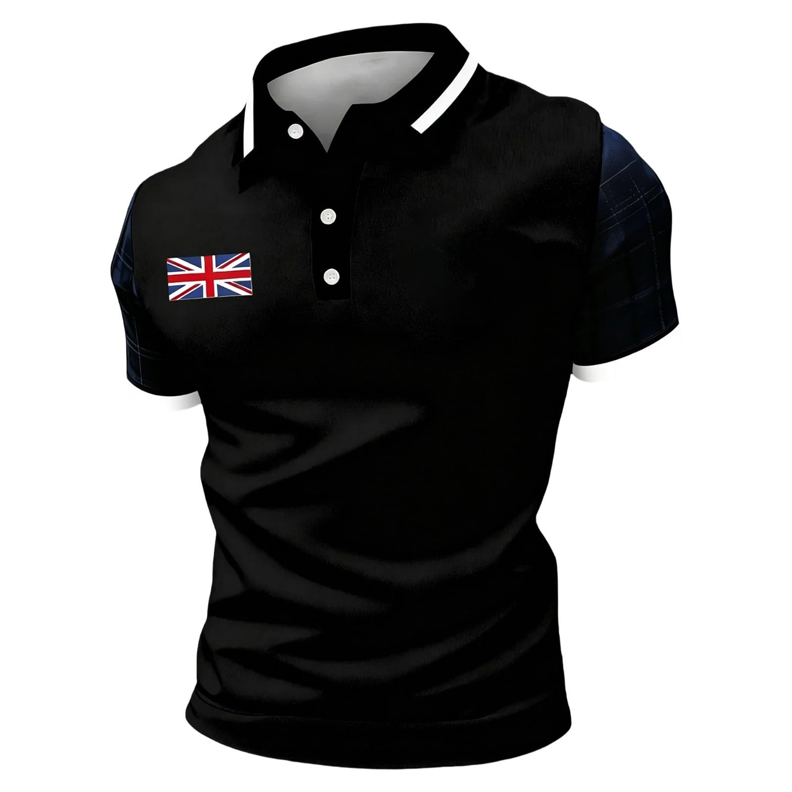 Men's Jack Print British Flag Short Sleeve Shirt Modern Abstract UK Flag Graphic Design Button Down Polo Shirts Men Long Sleeve Blue, black, L