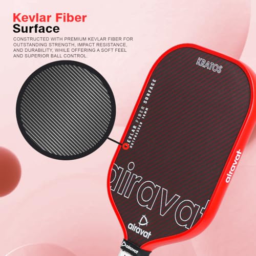 Image of Airavat Kratos 7413 Pickleball Paddle Features a Kevlar Surface, hot-Pressed tech, Shock-Absorbing core, Ergonomic Grip, and pro-Level USAPA Standard. Built for All climates and Peak Performance.