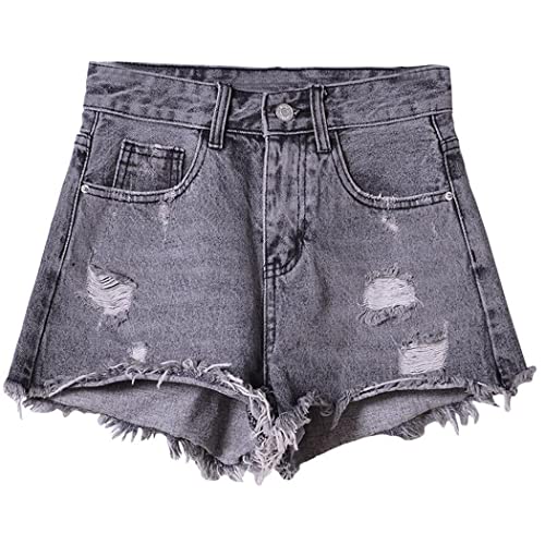 Short d'été ample déchiré style coréen taille haute gris vintage - 2
