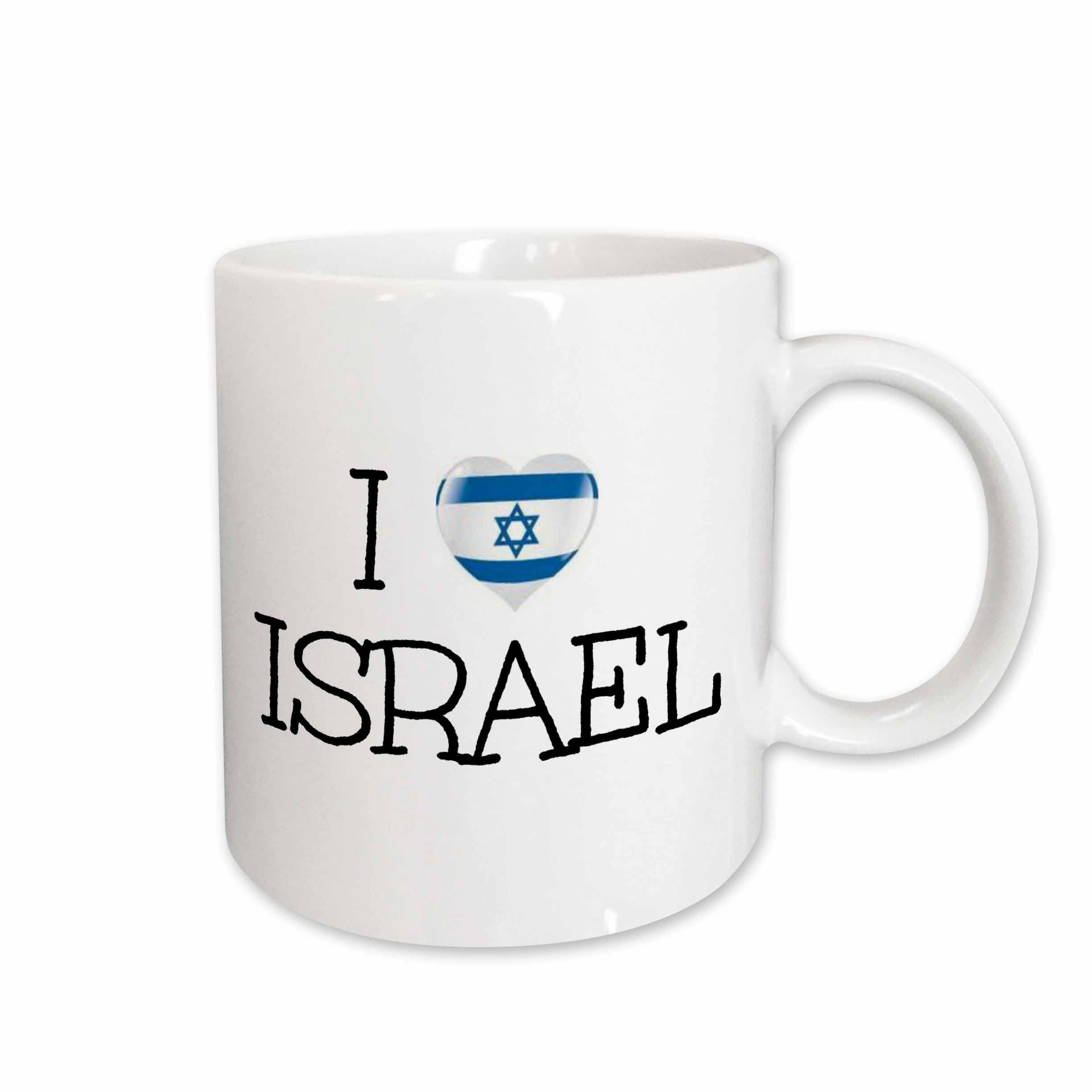 3dRose I Love Israel Heart Picture with Israeli Flag in it Blue Letters 11oz Mug