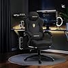 Dowinx Chaise Gaming Ergonomique avec Coussin Lombaire Massant Réglable, Fauteuil Gamer en Velours, Assise Épaissie, Repose-Pieds Rétractable, Accoudoirs Réglables, Dossier Inclinable 160°, Noir