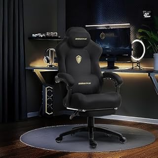 Dowinx Chaise Gaming Ergonomique avec Coussin Lombaire Massant Réglable, Fauteuil Gamer en Velours, Assise Épaissie, Repose-Pieds Rétractable, Accoudoirs Réglables, Dossier Inclinable 160°, Noir