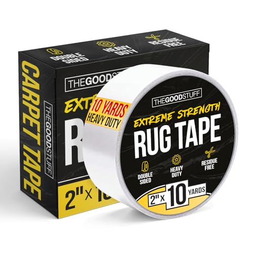 The Good Stuff Double Sided Carpet Tape [2x10yd] - Heavy-Duty Rug Gripper Tape - Strong Non-Slip Rug Tape for carpet hardwood floors Vinyl Area Rugs Tiles and Concrete - No Residue Easy Removal