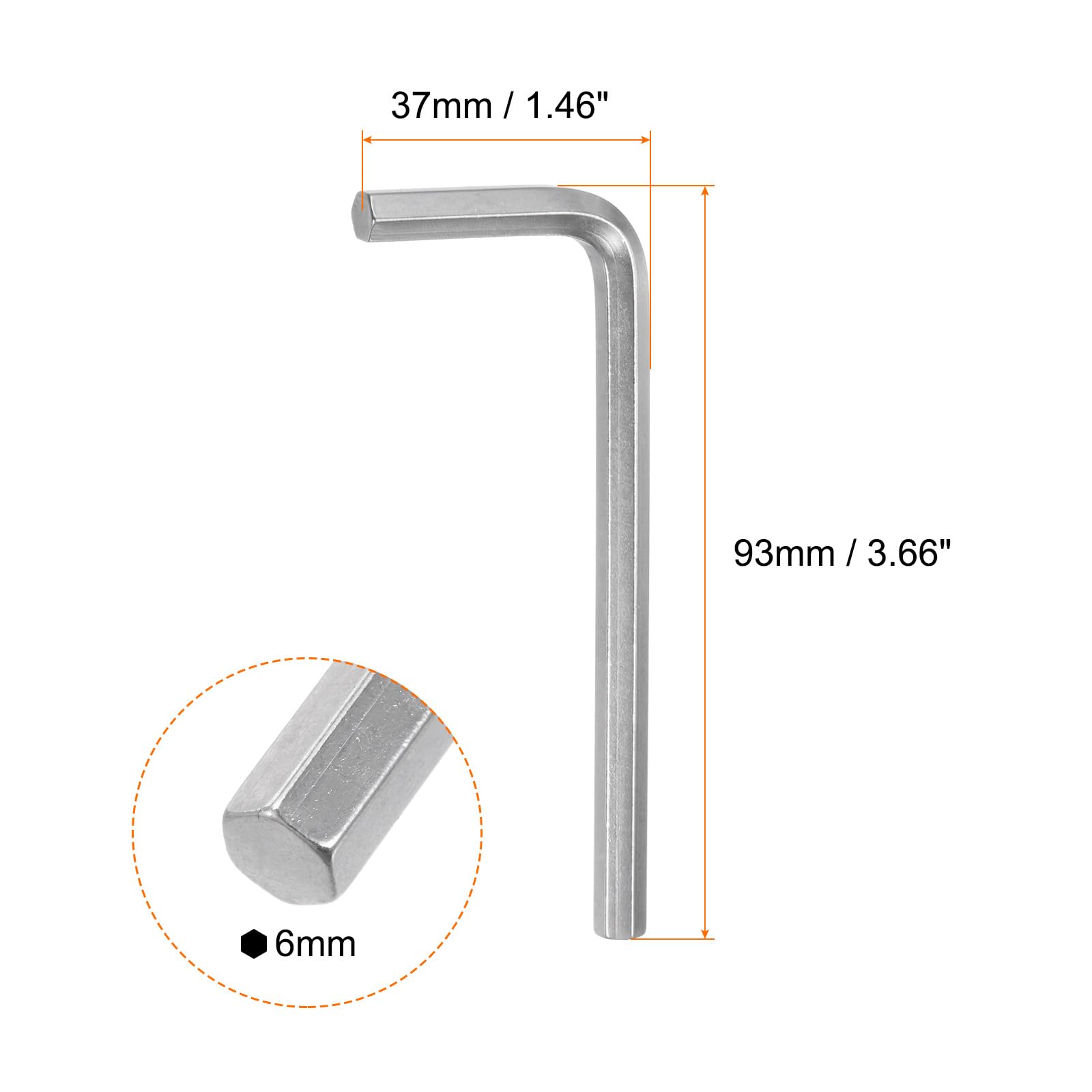 QUARKZMAN 20 Piezas de Llave Hexagonal de 6 mm, Llave Hexagonal en Forma de L de Acero Cromado Vanadio para Reparaciones en el Hogar, Tono Plateado