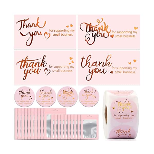 620 Stück Dankeskarten und Aufklebe, 100 Stück Thank You Business Karte 500 Stück 1.5 Zoll Runde Thank You Aufkleber…