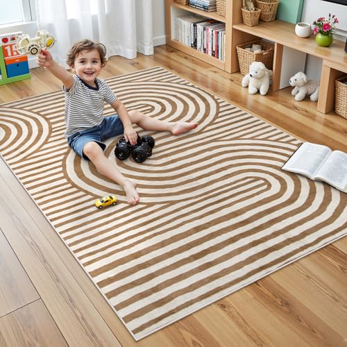 Lahome Khaki and Orange Abstract Area Rug 5x7 for Boys Playroom - image 8