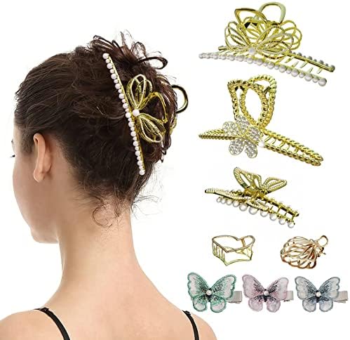 Metal Hair Clips for Women, Gold Hair Clips 8pcs 4.5 inches Nonslip Strong Hold Jaw Gold Claw Clip Fashion Styling Accessories Christmas Gifts for Women