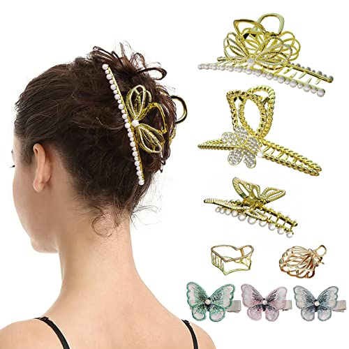 Metal Hair Clips For Women, Gold Hair Clips 8Pcs 4.5 Inches Nonslip Strong Hold Jaw Gold Claw Clip Fashion Styling Accessories Christmas Gifts For Women #TOP23