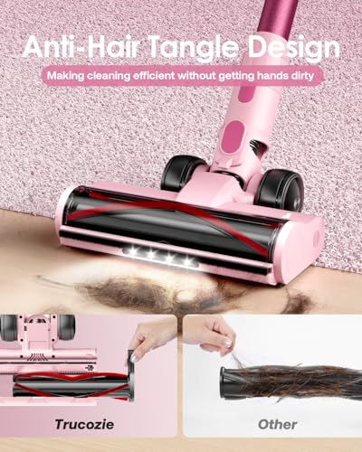 Cordless Vacuum Cleaner, 45Kpa 50 Mins Runtime Self-Standing Stick Vacuum Cleaners for Home, Powerful Suction, Lightweight, LED Touch Screen 8 in 1 Vacuum for Pet Hair, Carpet, Hardwood Floor, Pink