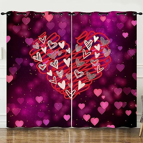 Lot De 2 Rideau Occultant Isolants Thermiques À Oeillets,Anti Froid Rideaux Et Draperies Intérieurs Salon, Rideaux pour Chambre Bebe Enfant Coeur De Dessin...