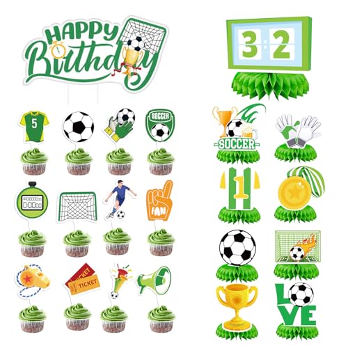 Lot Premium de 23 Centres de Table Football en Nid d'abeille 3D – Décorations de Fête d'anniversaire pour Garçons, Idéal pour Fêtes Sportives et Thèmes...