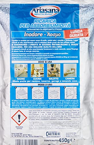 Ariasana Ricarica in Sali Assorbiumidità Fragranza Inodore 1 Busta da 450 Grammi Assorbono Efficacemente l'Eccesso di Umidità - Immagine 2