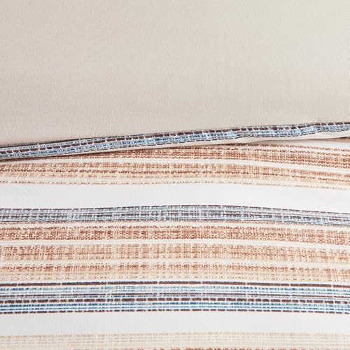 Image of Modern Threads 5-Piece Printed Comforter Set Monty - Blue & Tan Stripe Bedding with Decorative Pillows & Shams, Soft All Season Bed Set, Queen