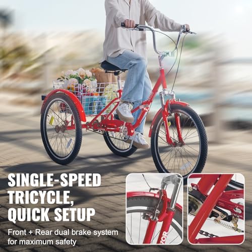 Image of VEVOR Folding Adult Tricycle,Adult Folding Trikes, 3 Wheel Cruiser Bike with Large Basket & Adjustable Seat, Shopping Picnic Foldable Tricycles for Women, Men, Seniors