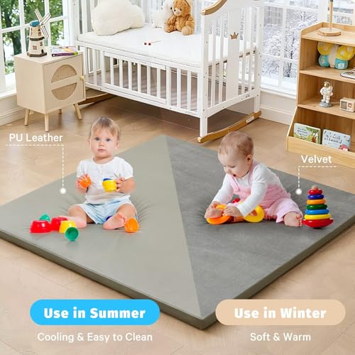 Image of Waterproof Baby Play Mat for Floor Memory Foam 71 * 79 Cushion Playpen Playmat Tummy Time Crawling Mat Nursery Rug Thick Pad Create Soft & Safe Area for Infants,Toddler,Kids,Grey