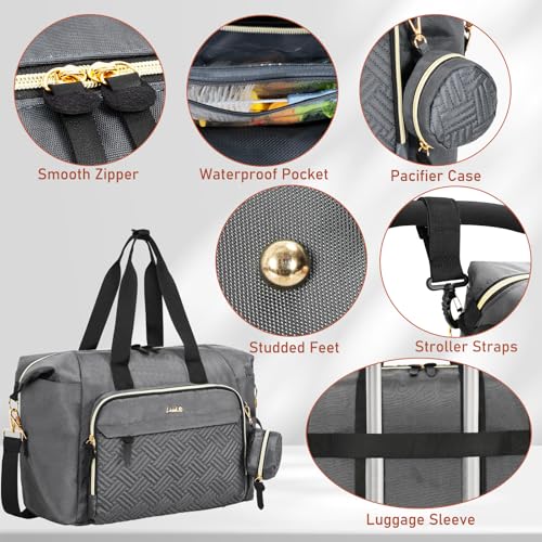 Image of 7pcs Diaper Bag Tote, Large Mommy Bag Travel Diaper bags, Baby Diaper Tote for Mom Hospital Baby, Dark Grey