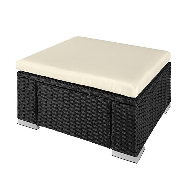 TecTake 800768 Poly Rattan Garden Stool, Seat Stool with Cushion, Lounge Foot Stool, Oudoor Garden Furniture, weather-resistant