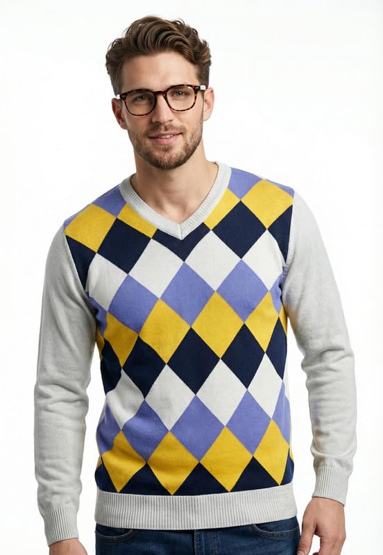forwards V-Neck Printed Full-Sleeve Knitted Sweater for Men [Flat-Knit Pullover]-picture-22