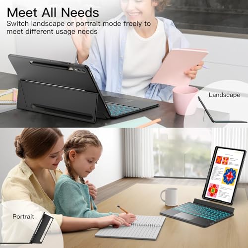 Image of JUQITECH Trackpad Keyboard Case for Samsung Galaxy Tab S10+ 12.4 2024 S9 FE+ S9+ 12.4 Inch 2023, Tablet Protector Case Kickstand Magnetic Detachable Wireless Touchpad 7 Colors Backlit Keyboard