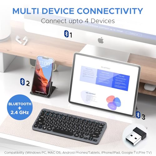 Amkette Optimus BT 4 in 1 Wireless Keyboard 2.4 GHz & Bluetooth 5.0 Connectivity with 3 Bluetooth and 1 USB Device, Compact Bluetooth Keyboard,... - Image 2
