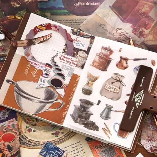 Image of GDNK 346pcs Vintage Journal Scrapbook Pack Kit for Art Journaling Bullet, Planners DIY Paper Stickers, Craft Kits Notebook, Collage Album Aesthetic Sticker (Moonlight) (Brown Coffee Bazaar)