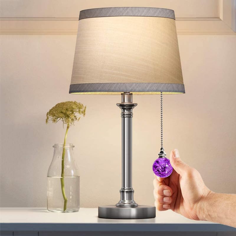 Image of 2pcs Crystal Ceiling Fan Pull Chain Ornament, 12 inch Ball Chain Purple & Green Fan Light Pulls Decorative Extension with Connector, Sliver Chain