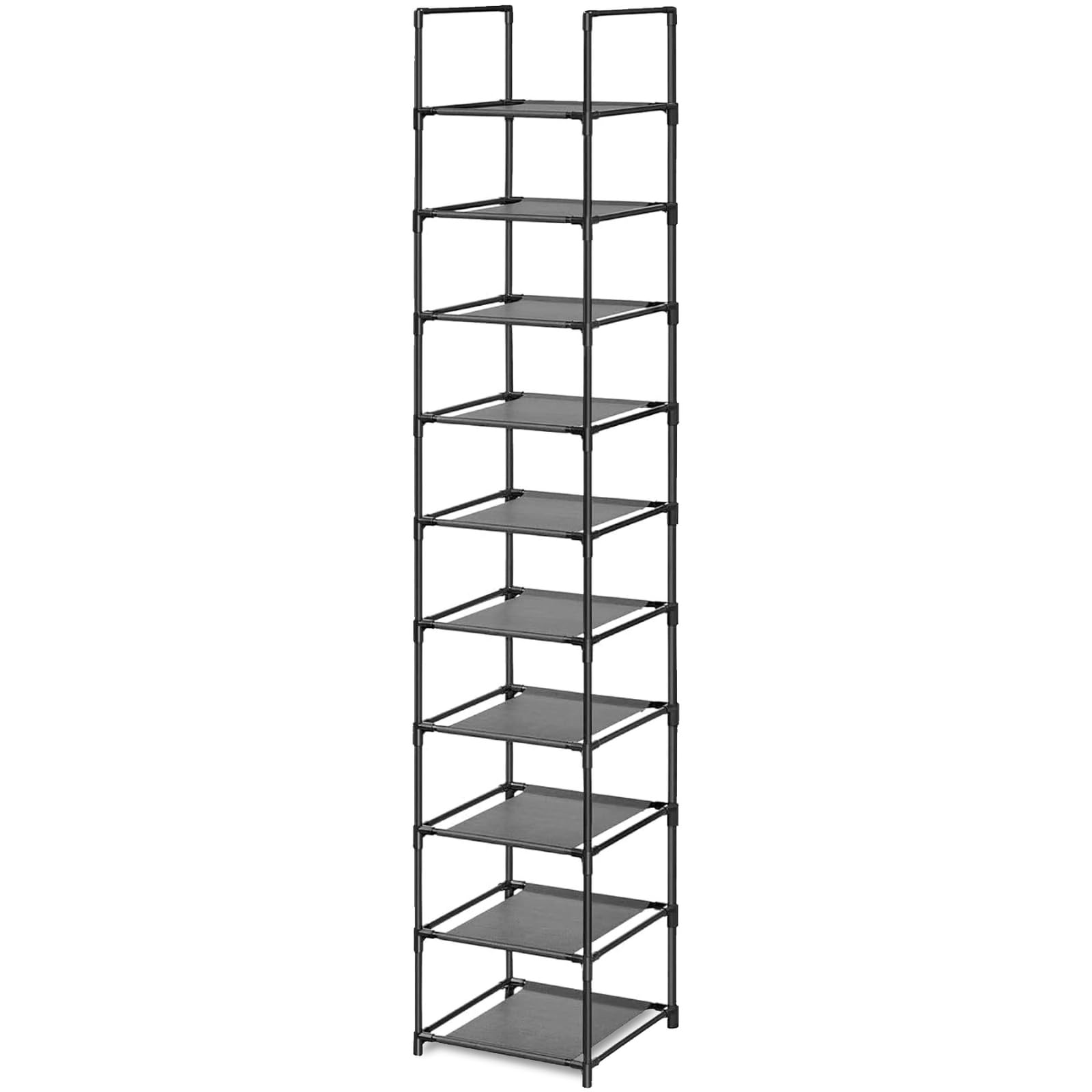 edihome, Schuhregal, 10 Ebenen, (33 x 33 x 173 cm), Schuhschrank Schmal, Schmale und hohe Schuhregale aus Kunststoff, Vertikal, Regal, Show Rack (10 Ebenen - L)