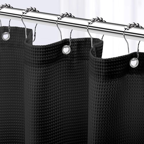 NEATERIZE Black Shower Curtain - Elegant Waffle Design, 72x72 Inches for Hotel-Style Bathrooms