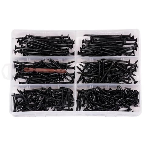 Image of Drywall Gypsum Black Screws Sharp Point Self Tapping Screws Carbon Steel Wood Screws Assortment Set (Pack of 221 Pcs)