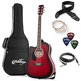Ashthorpe Full-Size Left-Handed Dreadnought Cutaway Acoustic-Electric Guitar Bundle - Premium Tonewoods - Red