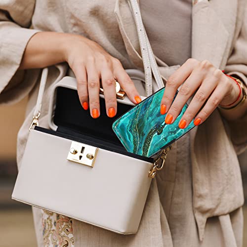 Image of Credit Card Holder, Mini Aluminum Card Wallet RFID Blocking Slim Metal Hard Card Case for Women Men, Ocean Marble