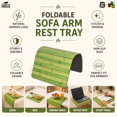 Image of Gift Kya De Foldable Green Bamboo Sofa Armrest Tray with Foam Base