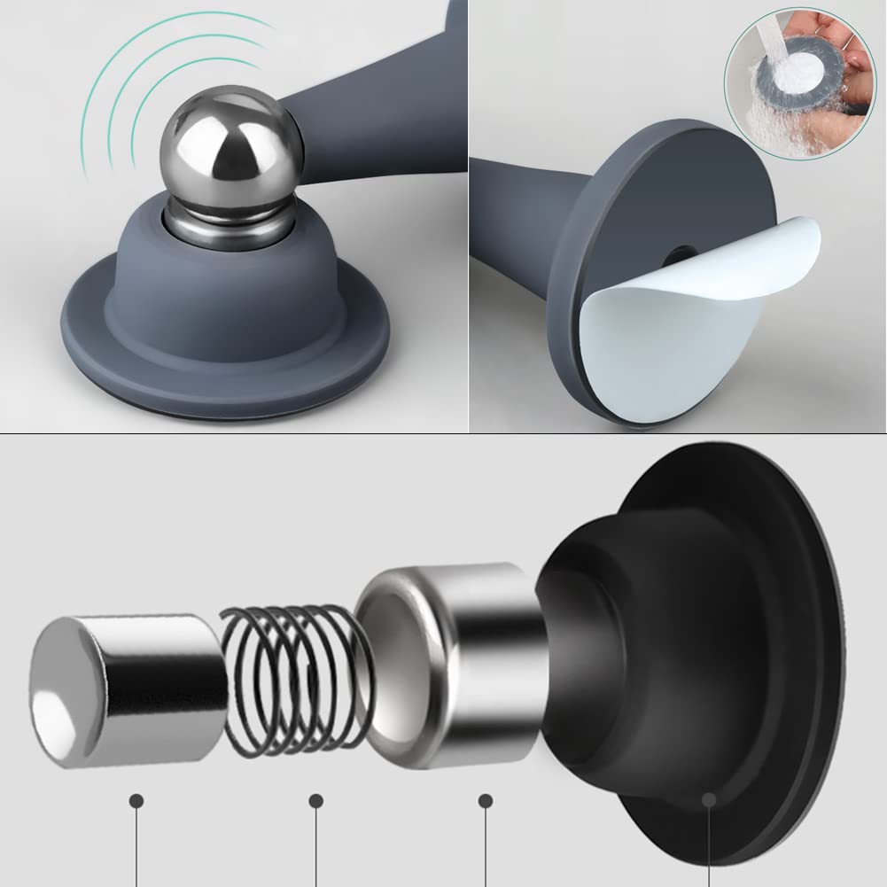 MRKU Tope de Puerta magnético de Silicona con Soporte, para Suelo o Pared, 2 Unidades.