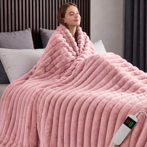Image of Heated Blanket Electric Throw 50″x60 ″Inch - Thick Striped Flannel Electric Blanket,10 Heating Levels, 1-12 Hours Auto Off, Fast Heating Heating Blanket with Overheat Protection.