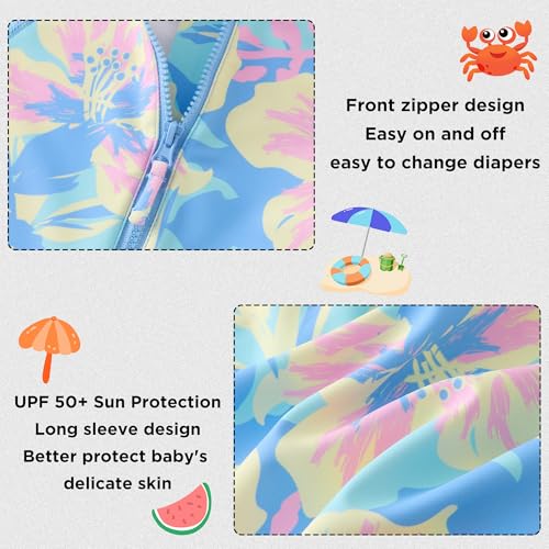 Image of UMELOK Baby Girls One Piece Swimsuit Infant Bathing Suit Long Sleeve Rash Guard Swimwear with UPF 50+ Sun Protection