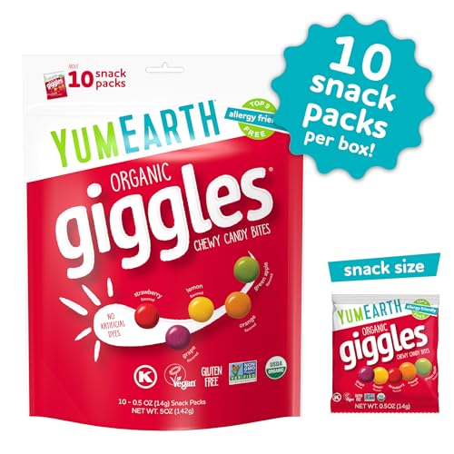 Image of YumEarth Organic Giggles Chewy Candy, 0.5oz Snack Packs (Pack of 120)