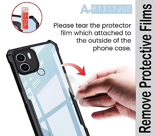 Image of A rtistque Clear Hard Transparent Acrylic Armor Anti-Drop Shockproof TPU Edge Back Cover Case for Poco C50 / Mi Redmi A1 Plus /Mi Redmi A2 Plus - Black