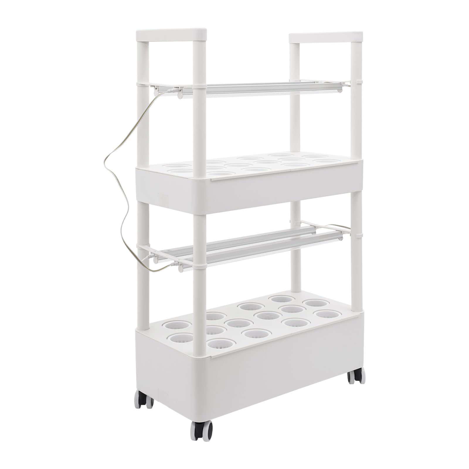 System uprawy hydroponiki, 2 poziomy, zestaw do ogrodu ziołowego, do użytku wewnątrz z 28 otworami i 4 lampami LED do uprawy roślin, system uprawy hydroponiki z PCW, z hamulcami, do kuchni i salonu