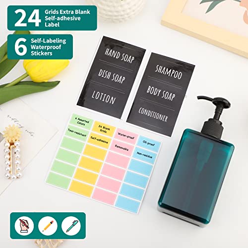 Image of Segbeauty 4pcs Empty Shampoo Bottles, 9.5oz Plastic Square Shower Pump Bottle Refillable, 280ml Small Green Lotion Dispenser Makeup Container with Labels for Travel Bathroom Hotel Kitchen Sink Dresser