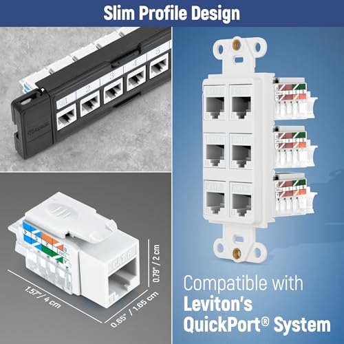 Image of Everest 45 Degree RJ45 Cat6 Keystone Jacks Slim Profile 10-Pack White | Compatible with 45 Angled Speed Termination Tool - 45Term (B0BL3GS7ZY)