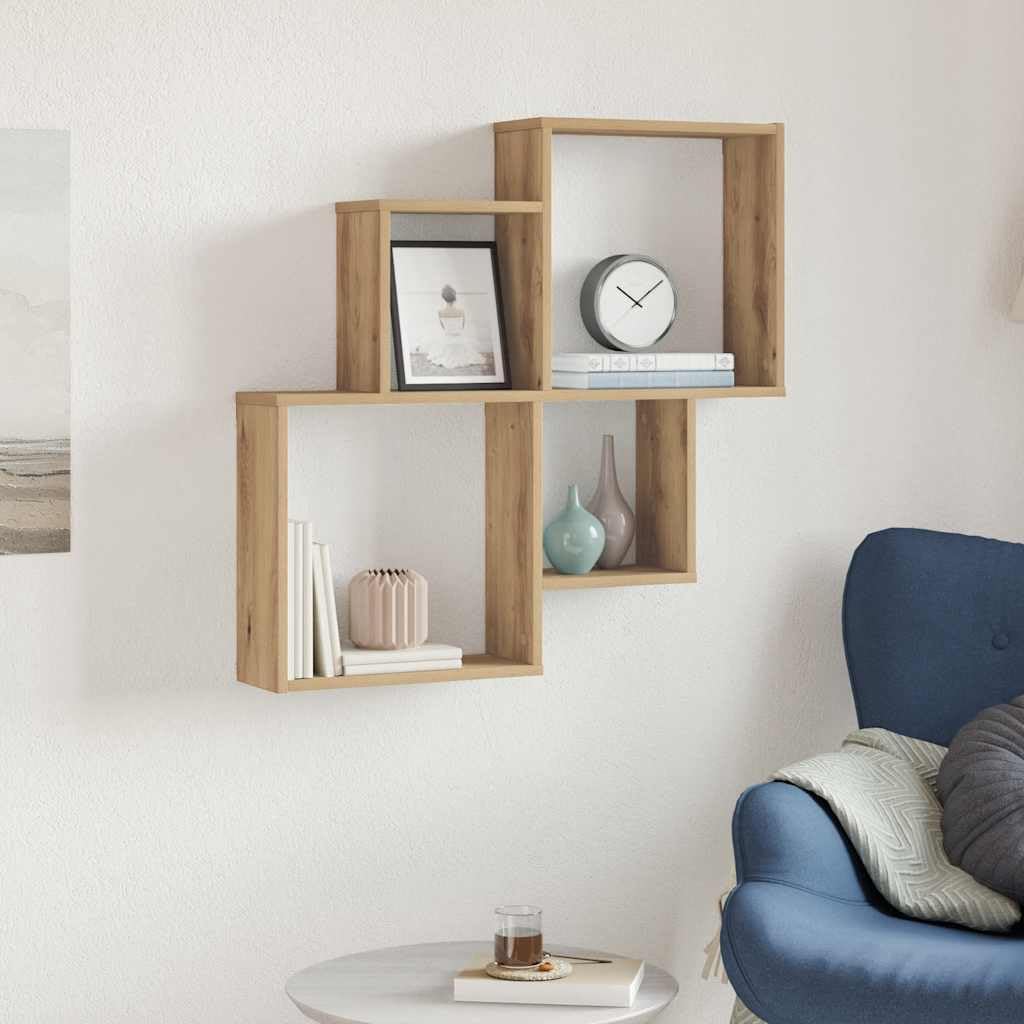 Wandregal Artisan-Eiche 80x15x78,5 cm Holzwerkstoff Schweberegal starker 60 kg Hängeregal Modernes Design Bodenfrei Bad Küche Wohnzimmer Schlafzimmer