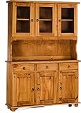 Farbton: 102 Honig, geölt und gewachst mit einem Anstrich. 3 Schubfächer, 3 Holztüren, 3 Glastüren, mit Mittelboden