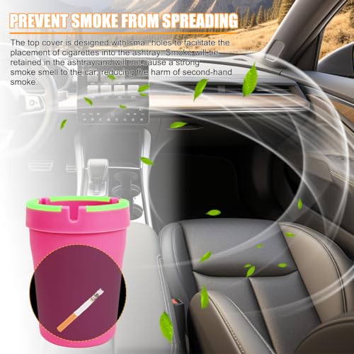 Image of Mandark Car Ashtray, 2PCS Glow In The Dark Smokeless Self-Extinguishing Vehicle Cigarette Trash Can, Smellproof Portable Automotive Ash Holder Organizer, Universal for Truck Home Office (Pink)