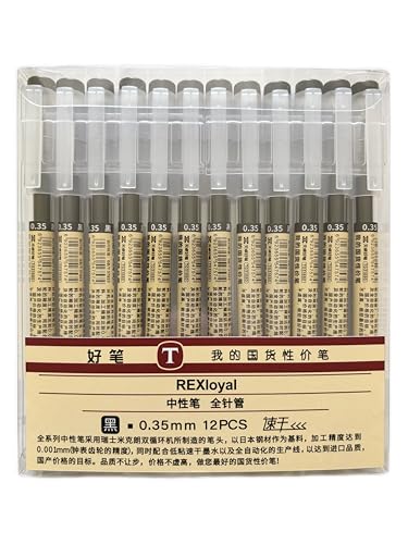 REXloyal 12 Pcs 0.35mm Black Gel Ink Pen Japanese Stationery Extra Fine Chinese Ballpoint Pen for Office School Korean Stationery Supply
