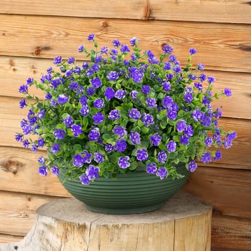 Image of Bassion Artificial Flowers for Outdoors Decoration UV Resistant, Purple | faux plants, fake plastic eucalyptus, greenery stems, indoor outdoor use, Garden fence patio window box porch planter decor
