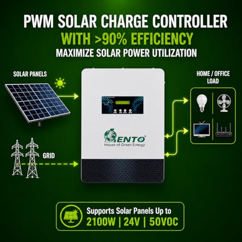 Image of Lento 2100VA 25.6V Solar Hybrid Lithium Battery Inverter | Inbuilt LiFePO4 Battery | Pure Sine Wave UPS | PWM Solar Controller | Home & Office Power Backup | Maintenance-Free Design