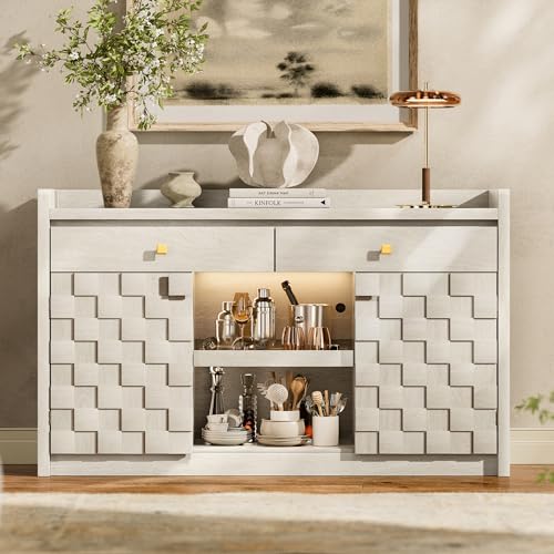 STO'SENSE 55' Sideboard Buffet Cabinet with Charging Station & LED Light, Coffee Bar Cabinet with...