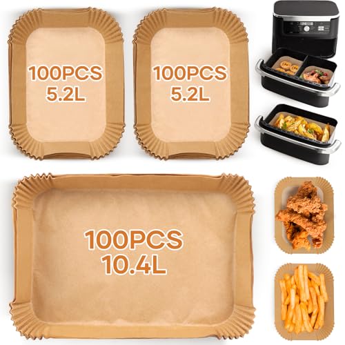 FTUREERA 300 Stück Backpapier für Heißluftfritteuse Kompatibel mit Ninja AF500EU, Airfryer Backpapier für 5.2L/10.4L, Zubehör für Ninja Foodi FlexDrawer Dual Zone AF500EU 10.4L Heißluftfritteuse